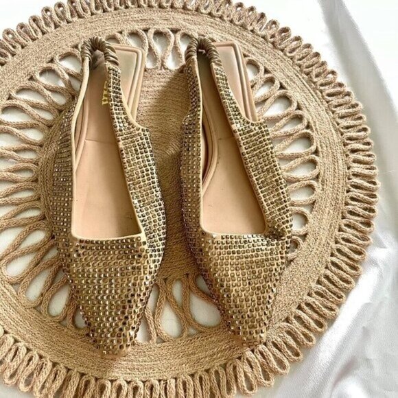 Zara Sparkly Slingback Gold Pointed Toe Rhinestone Flats Size 39 - Picture 3 of 9